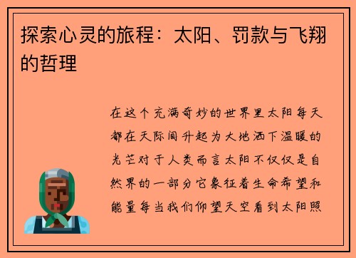 探索心灵的旅程：太阳、罚款与飞翔的哲理